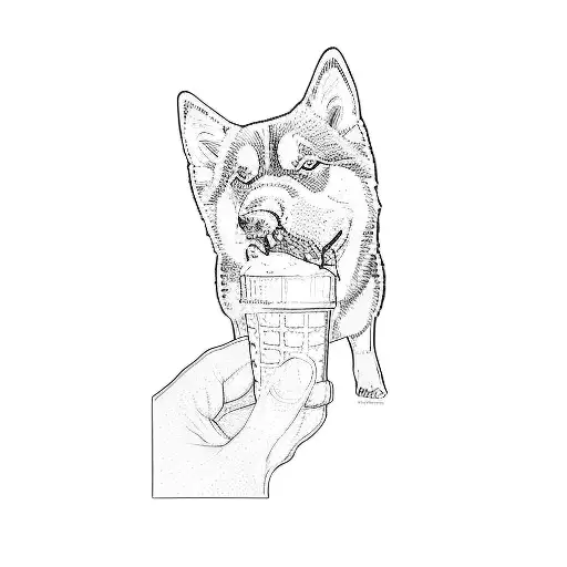A Husky Dog Eating An Ice Cream Cone