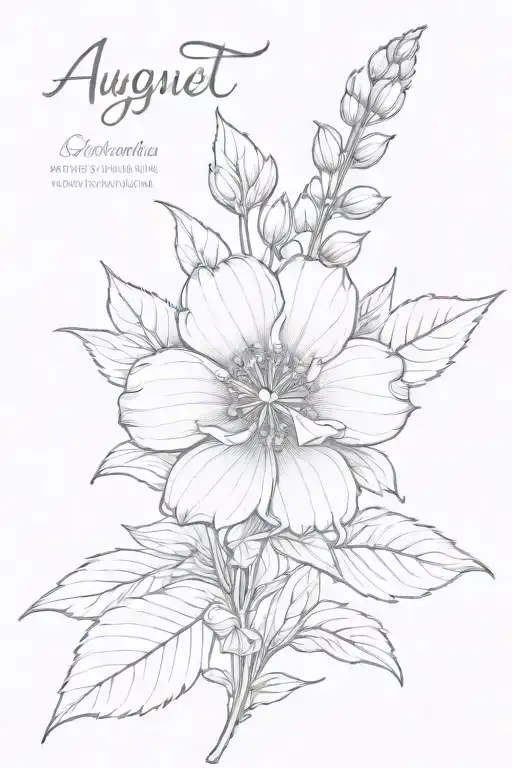 August Birth Flower With The Name Jemma In Cursive In The Stem