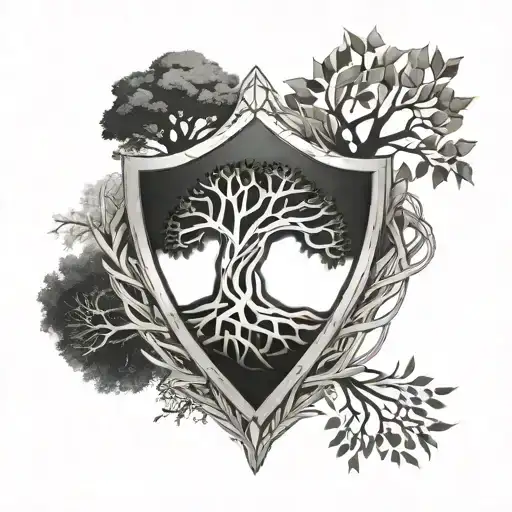Tree Of Life Intertwined With A Shield