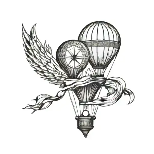 Hot Air Balloon Towing A Burning Hourglass