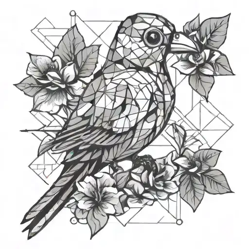 Robot Bird With Hibiscus Flowers