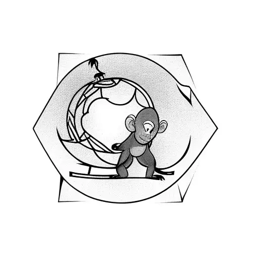 Monkey Climbs Over A Tree And Holds A Small Globe With His Tail