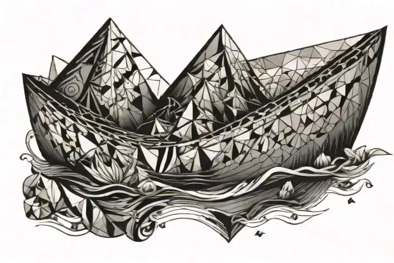 Paper Boat Whose Wake In The Water Draws A D