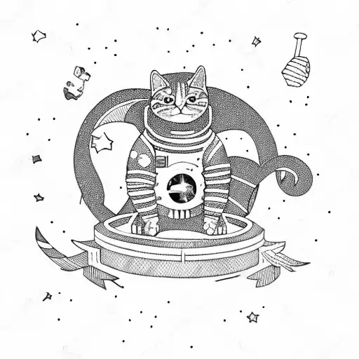 Astronaut Cat With Flag