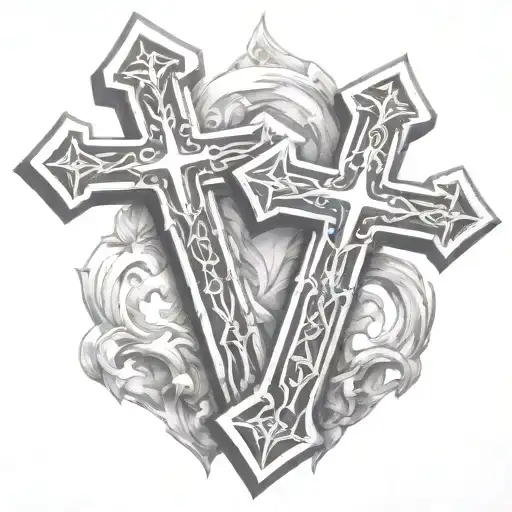 Two Chrome Hearts Crosses Very Close To Eachother With Fire Behind Them