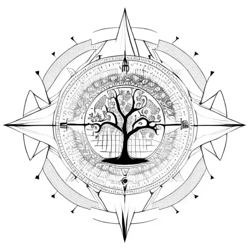 Tree Of Life With Compass And Hourglass With Geometric Background In A Forest
