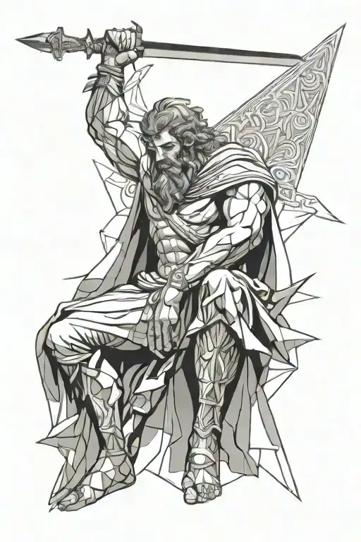 Greek God With His Sword And Lighting Effects