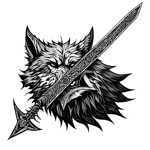 Viking Sword Wolf Howling