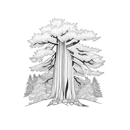 Cedar Tree And Redwood Tree And Oak Tree