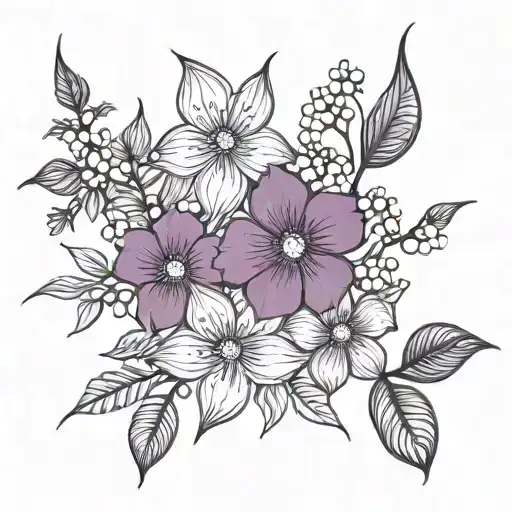 Feminine Tattoo Filler Background With Violet And Hawthorne Flowers In Black And White With No Gaps
