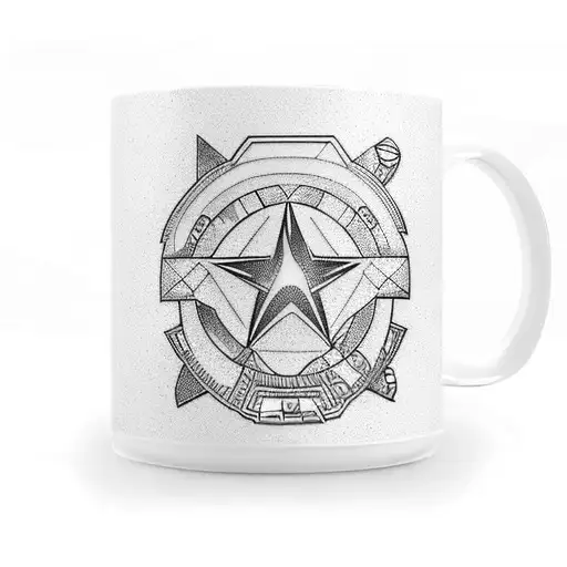 A Coffee Mug With Gaming Symbols And A Beach Sunset Inside It
