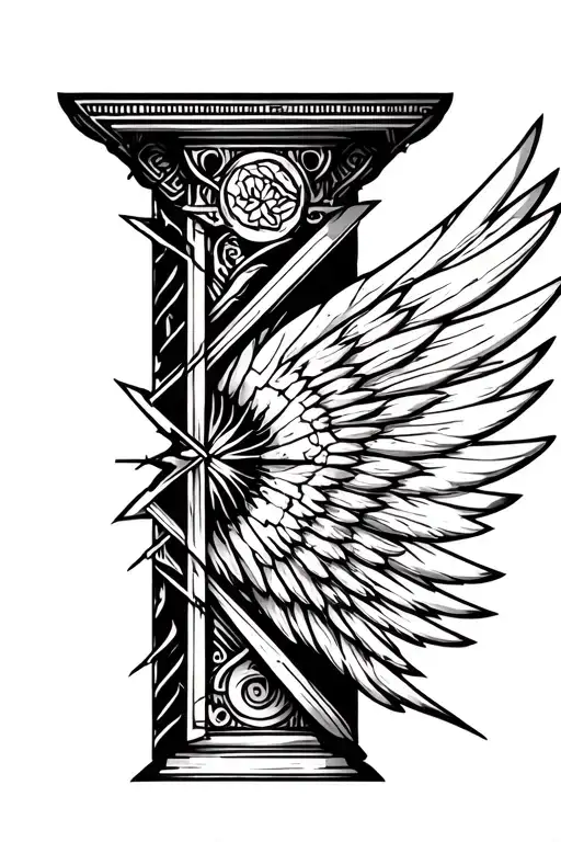 Broken Antic Column With Wings