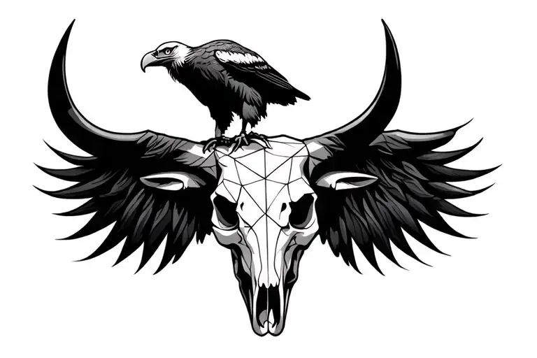 Bald Eagle Perched On The Back Of A Bull Skull