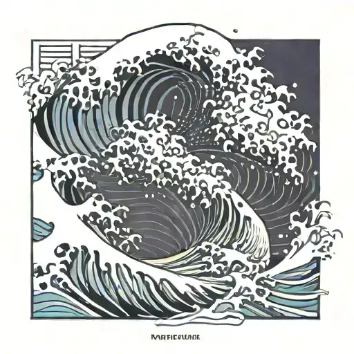 The Great Wave With Koi Fish Swimming Around It