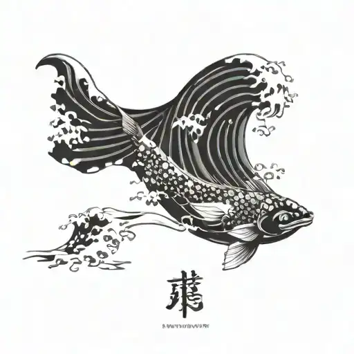 The Great Wave With Koi Fish Circling It