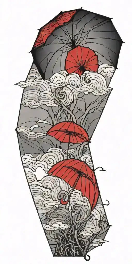 Stormy Weather Over A Red Umbrella