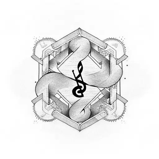 Tattoo Around The Traps With Musical Note Symbol And Dumbbell Symbol