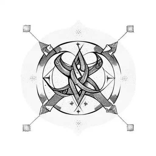 Viking Friendship Symbol With Lyra Constellation And Crescent Moo