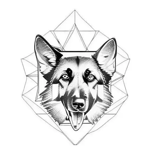 Tattoo Of A German Shepherd Silhouette Formed By Geometric Shapes