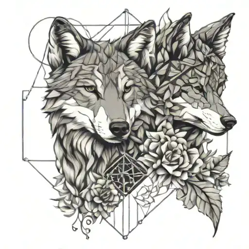 Wolf And She-wolf Together In Flowers Love And Infinity