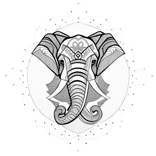 A Majestic Elephant Head In A Shape With Lines And Shapes