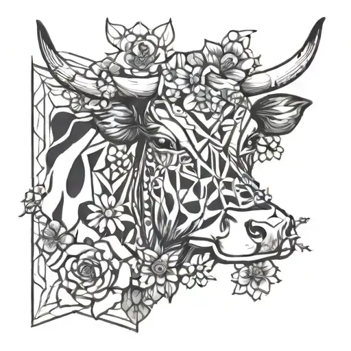 Cow And Flower Arrangement Inspired Tattoo Featuring