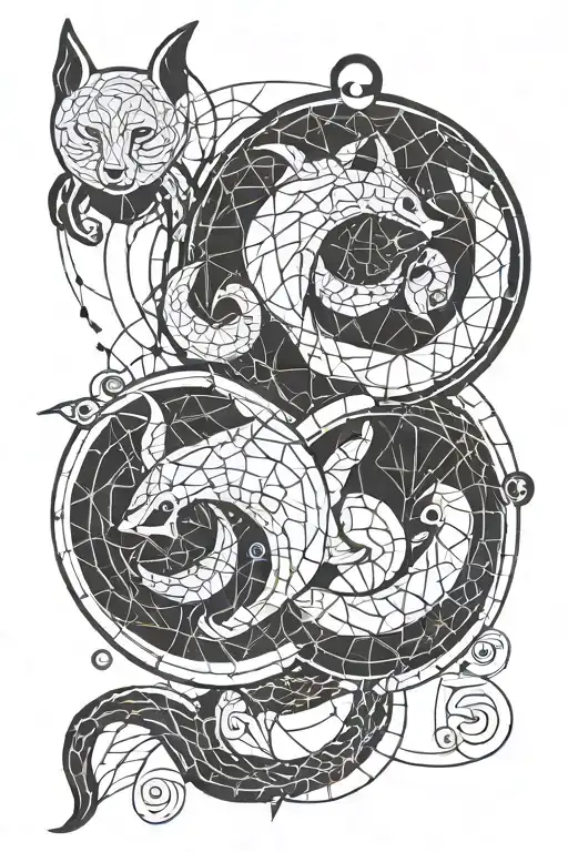 Geometric Tattoo With Zodiac Sign Pisces And Zodiac Sign Cancer Combined