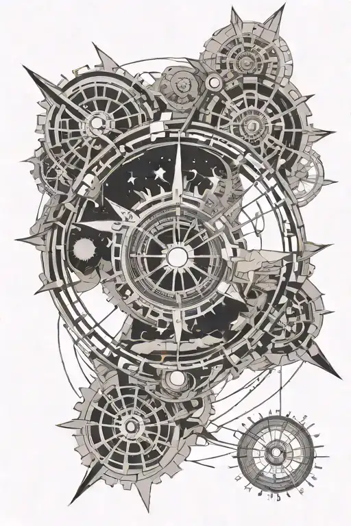 Solar Eclipse Seen From Above In Space Steampunk Inside A Compass Surrounded By Steam