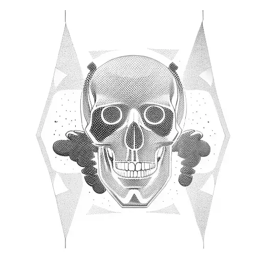 Spacial Black And White Skull With Bionic Eyes And Two Spacial Pistols