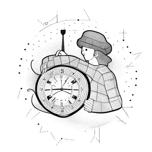 Clock With Man Holding Minute Hand And Standing On Hour Hand