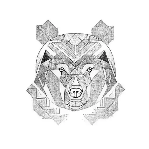 Geometric Bear Tattoo On Left Chest To Quarter Sleeve