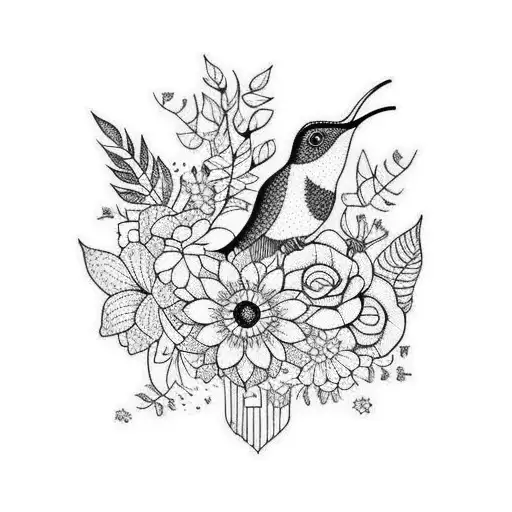 Flower And Hummingbird And A Cat