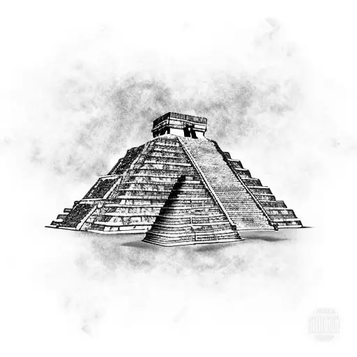 Chichen Itza Pyramid And Kukulcan On The Sides All Forming A Half Necklace