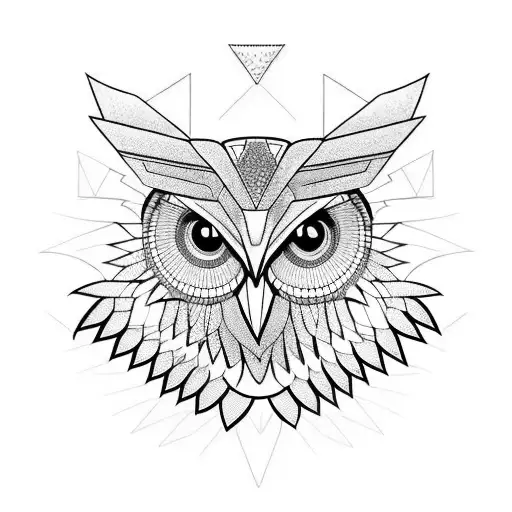 A Robot Owl Head And Wings With Lots Of Geometrics Details Divided By A Vertical Line In The Middle