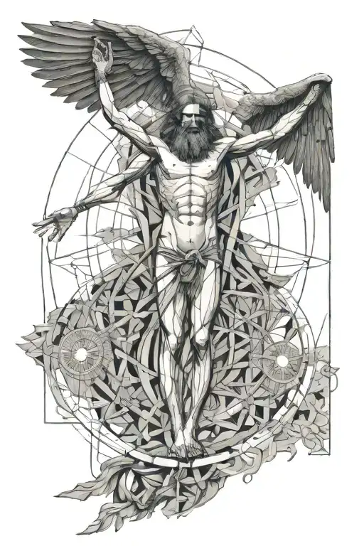Vitruvian Man Combined With Icarus Falling