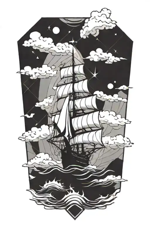 Lost Ship At Sea In A Beautul Abyss