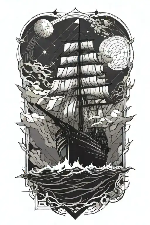 Lost Ship At Sea In A Beautiful Abyss