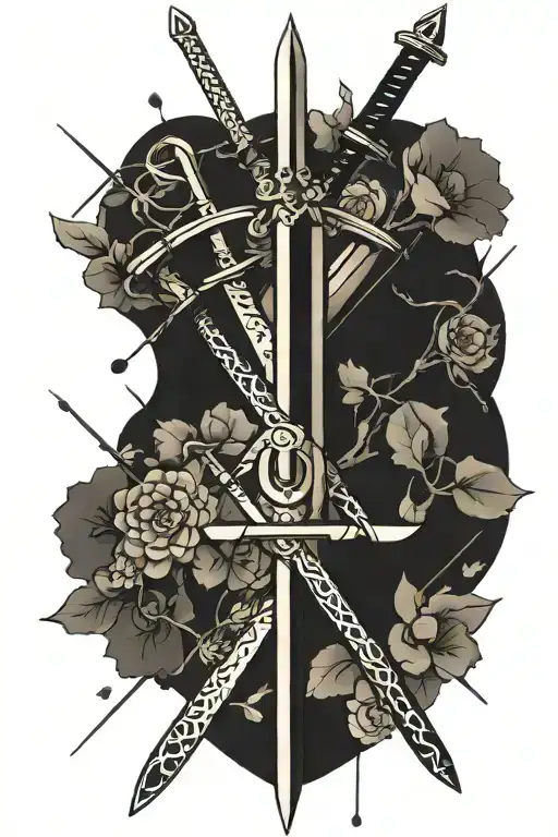 Zoro Swords Crossed With Sakura Petals