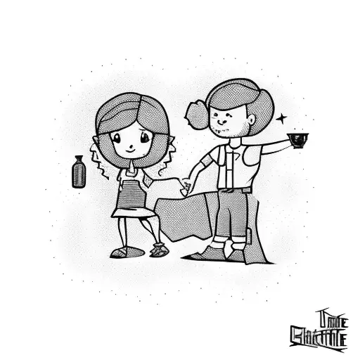 Silhouette Of An Older Boy And A Little Girl With A Molotov Cocktail