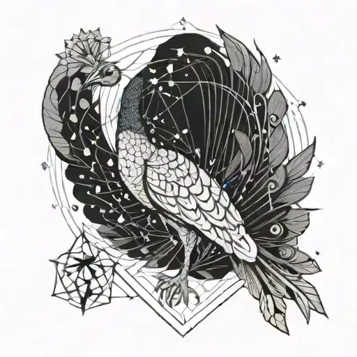 A Mystical Tattoo Of A Peacock Spreading Its Feathers To Reveal A Galaxy Of Stars Within