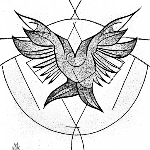Flying Phoenix Drawn From Black And White Triangles Side View