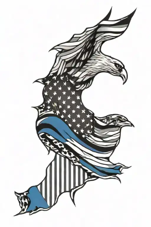 Military Patriotic Theme With Thin Blue Line And American Flag