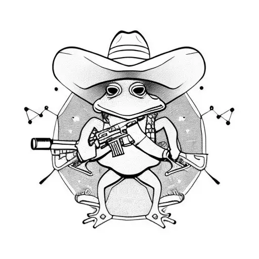 Frog With Gun And Cowboy Hat