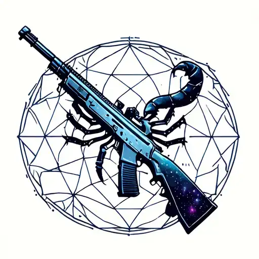 Scorpio Zodiac With Ak 47 Rifle And Galaxy Background