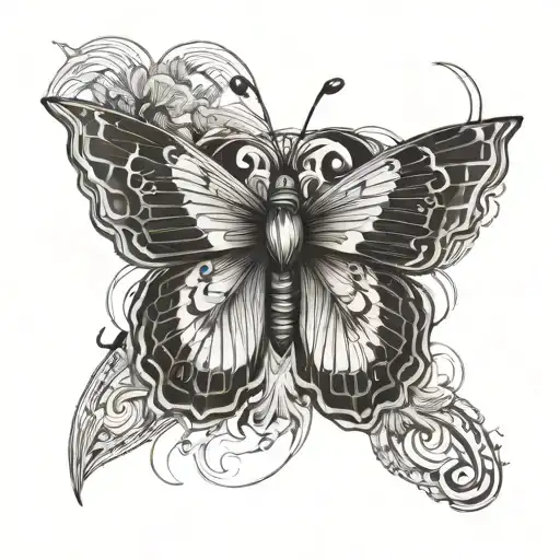 Butterfly With Tattoo Wings On Fire And Evil