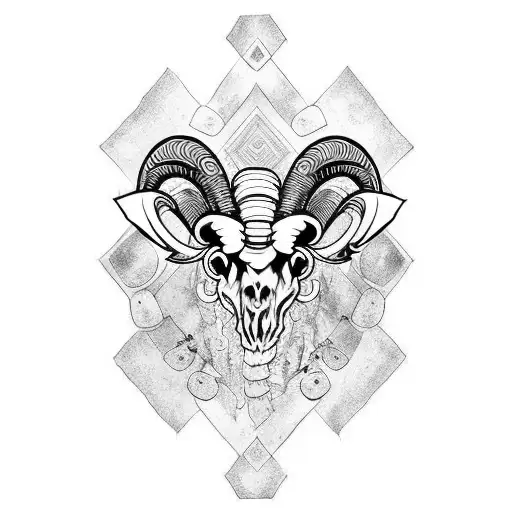 Ram Skull With Runes Etched Down The Middle Warrior