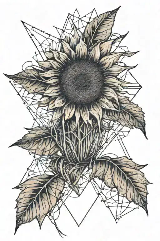Sunflower With A Triangular Geometric Shape Pointing Down Made Of Circuit Wires
