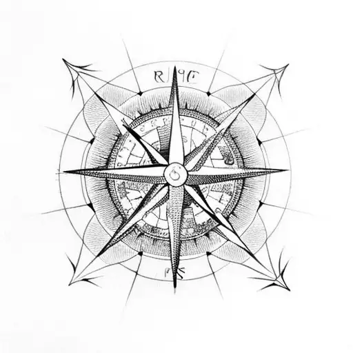 A Compass Surrounded By Roses And Butterflies