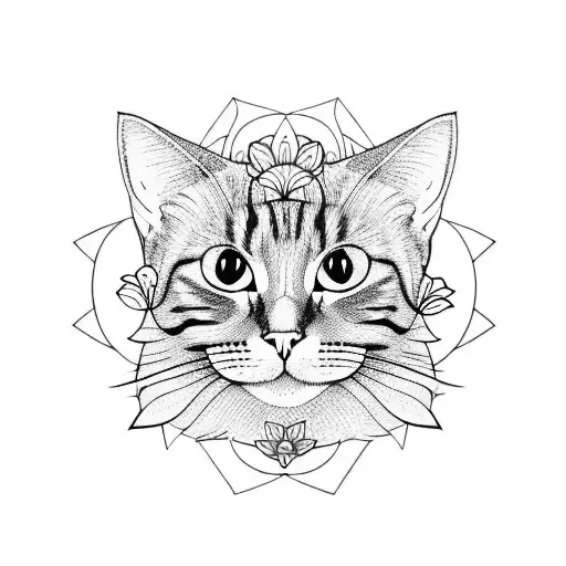 Cat With Flower In Background