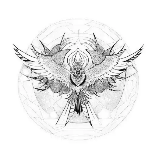 Symetrical Geometric Phoenix Flying Towards Full Moon